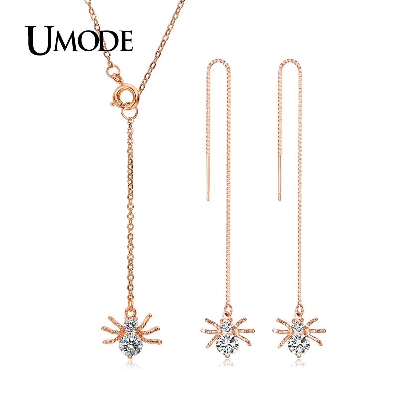 UMODE модные серьги-подвески в виде паука розового золота и ожерелье с подвеской