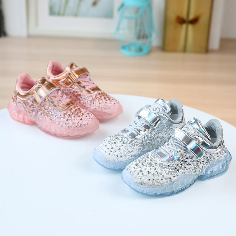 CUZULLAA Spring Summer Girls Breathable Lace Fashion Sneakers Shoes Kids Rhinestone Non-Slip Rubber Sole Sports Size 26-36 | Детская