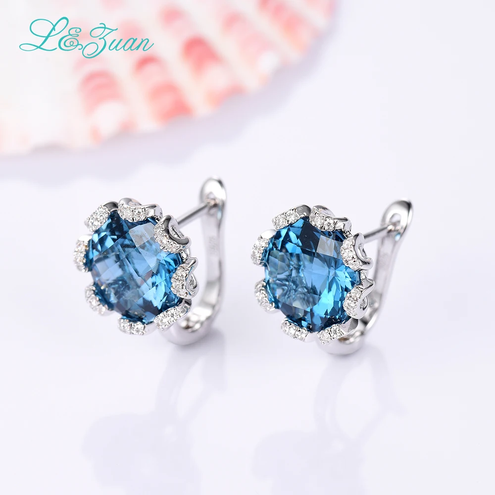 L & цзуань 925 Стерлингового Серебра 7.7ct Природный Топаз Голубой Камень Элегантный