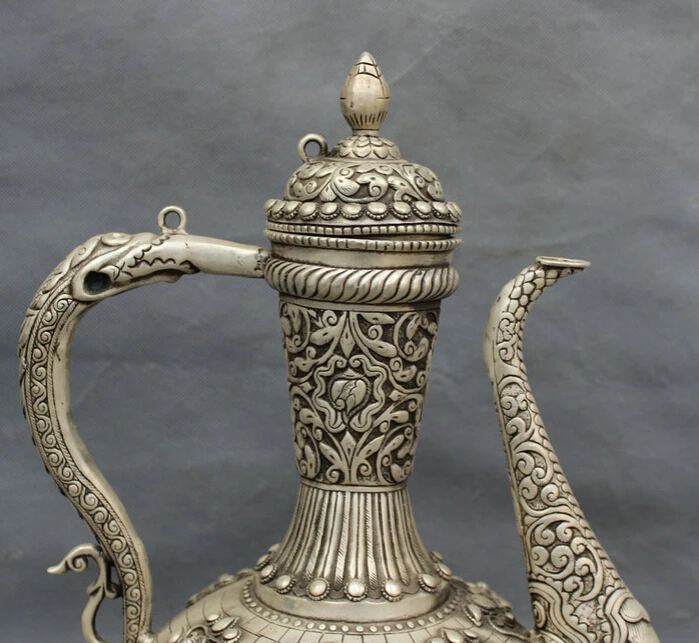 USPS в США S1501 14 дюймов тибетское серебро буддизм Dragon Head Будда Шакьямуни Wine Pot|usp| |