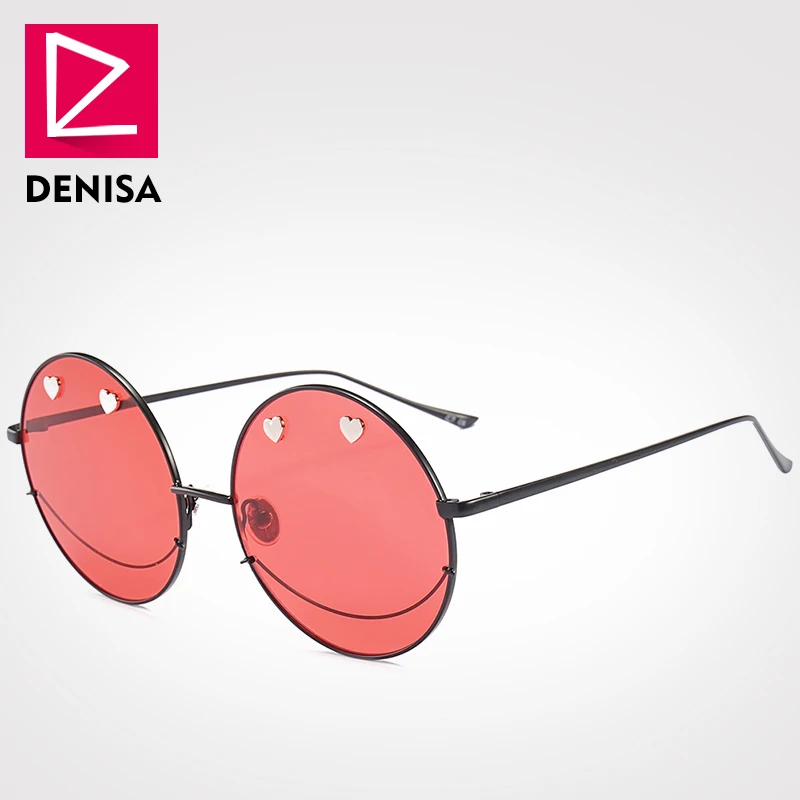 

Винтажные Круглые Солнцезащитные очки DENISA в металлической оправе для женщин и мужчин, солнцезащитные очки с украшением в виде сердца, UV400, с...