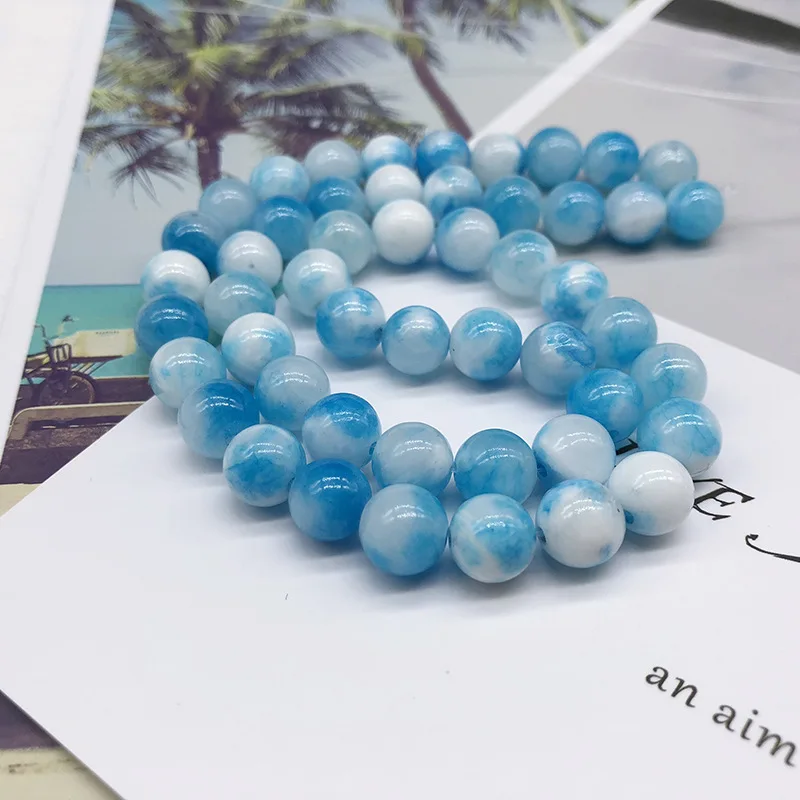 Этнический натуральный Круглый драгоценный камень морской синий Аквамарин