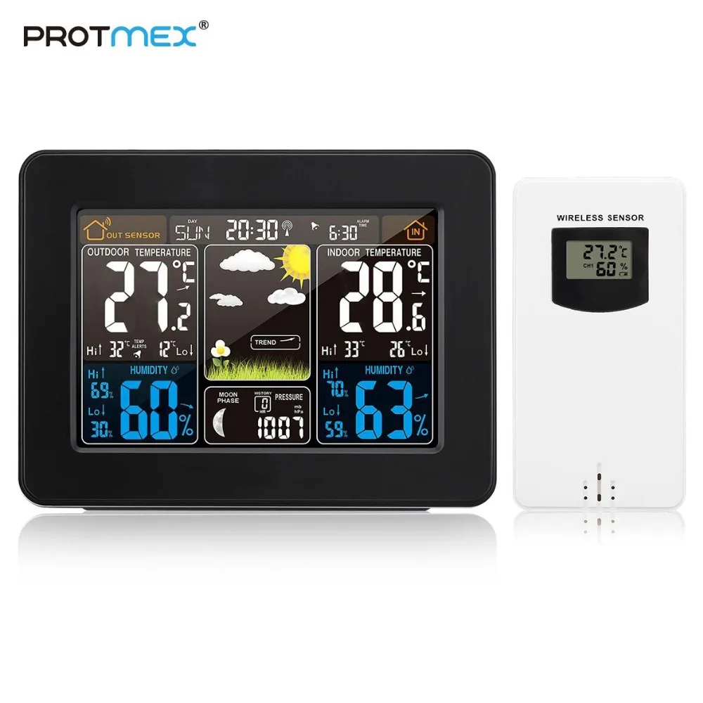 

Protmex PT3365 Digital Color Forecast Weather Station with Alert and Temperature/Humidity/Barometer/Alarm/Moon Phase/Clock