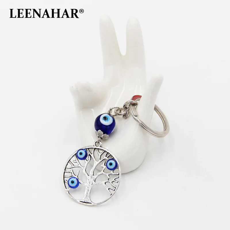 LEENAHAR 1 шт Дерево брелок жизнь стекло греческий Сглаз Бусины кольцо для ключей