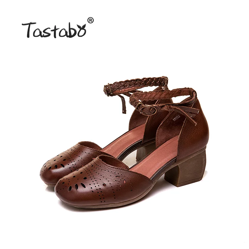 Brown Tastabo/ женская обувь из натуральной кожи; обувь на высоком каблуке с ремешком и пряжкой; простой дизайн; Повседневный стиль; цвет коричневый, черный, карамельный; S19056 - Цвет: Brown