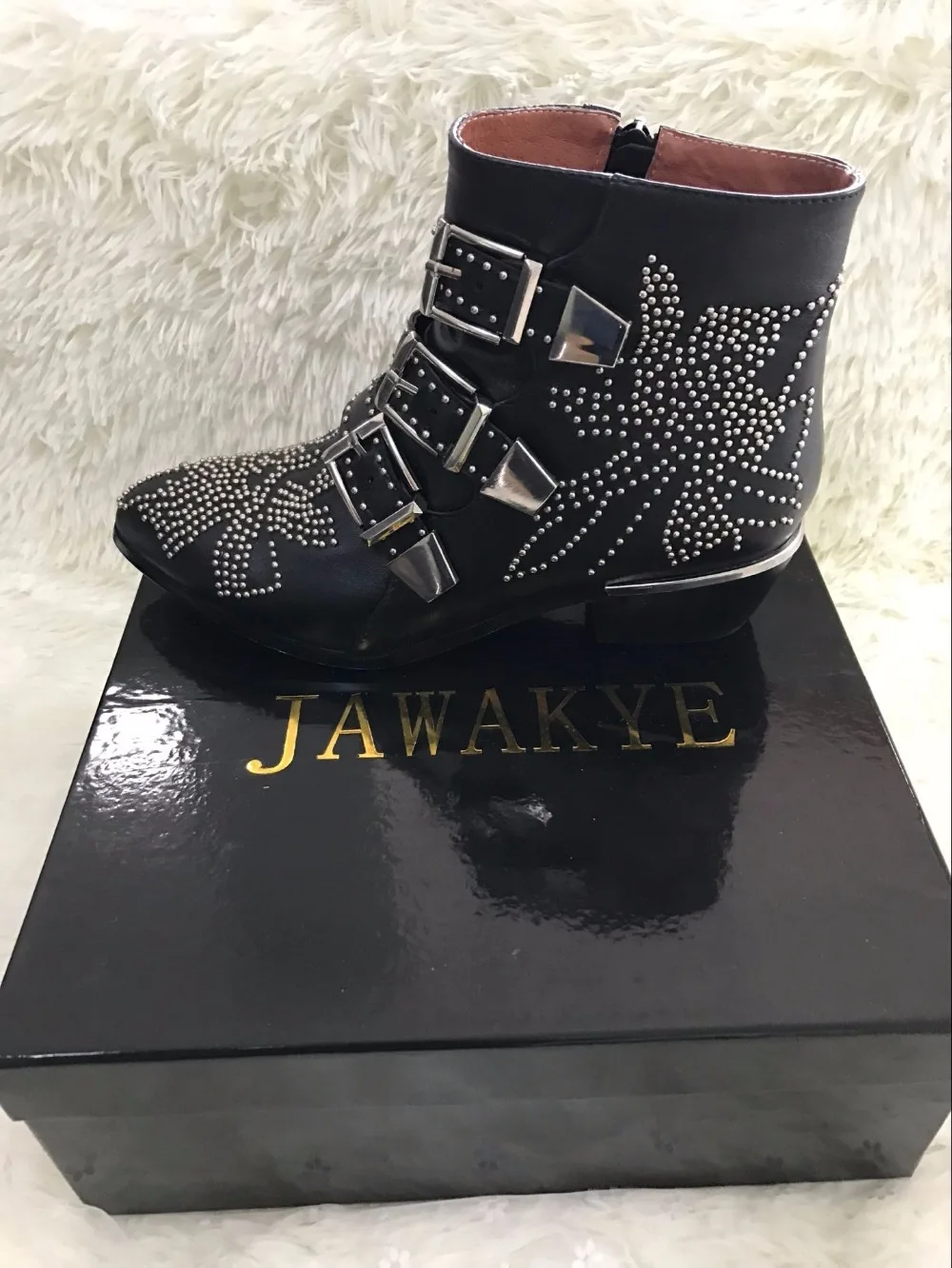 JAWAKY/женские ботинки; ботильоны в стиле панк с заклепками и заклепками; Ботинки martin с острым носком на молнии и ремешках; zapatos mujer
