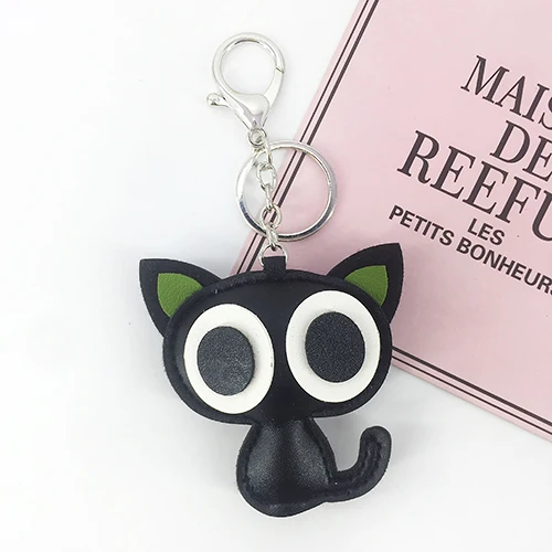 black PU искусственная кожа кошка застежка для ключей с большие глаза для игрушек подарки для женщин, сумки, ключи и аксессуары - Цвет: black