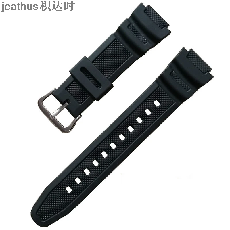 Jeathus watchband convex PU strap 18*25mm rubber silicone bracelet replace for casio AE-1300WH,W-216H,F-108WH,SGW500 w735 800h - Цвет ремешка: Silver buckle style