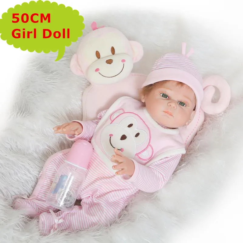 50 см ручной работы всего тела винилсиликоновых Reborn Baby Doll яркие Bebe Reborn девушка кукла с розовым одежда в полоску детские игрушки bonecas