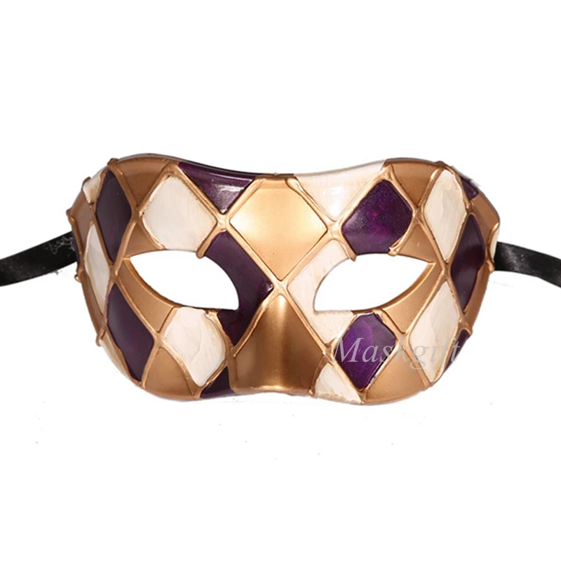 purple gold Горячая Арлекин Маскарад Танцевальная вечеринка маска уникальная мужская Венецианская проверенная маска - Цвет: purple gold