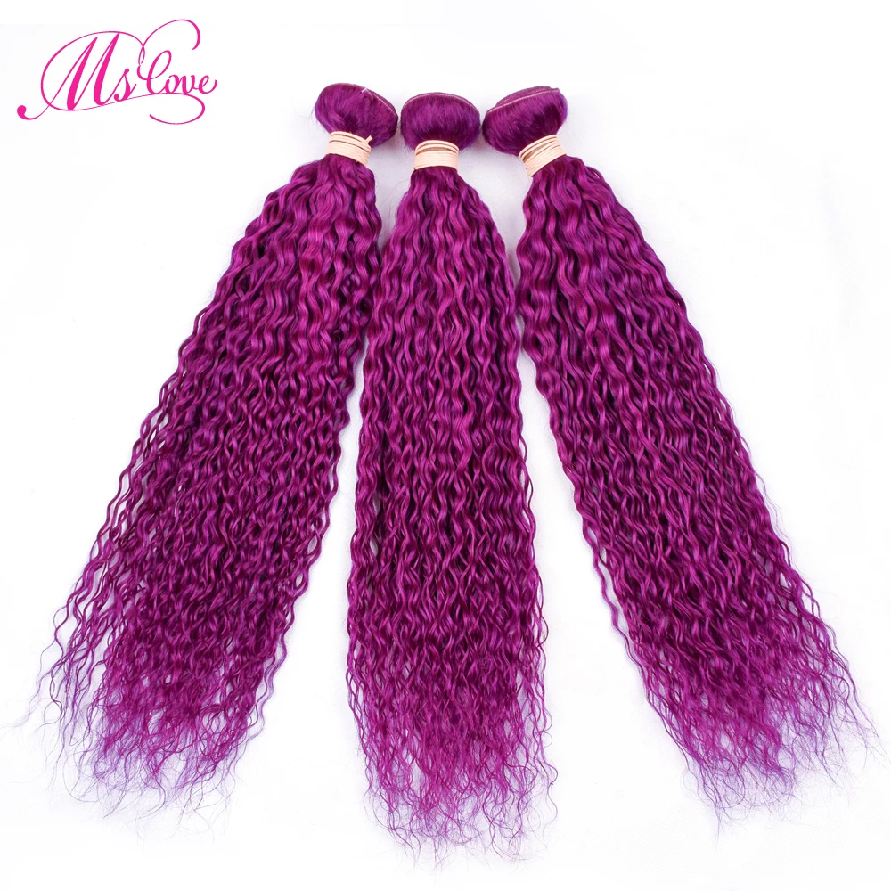 MS Love фиолетовые пучки с закрытием перуанские вьющиеся волосы волос Remy