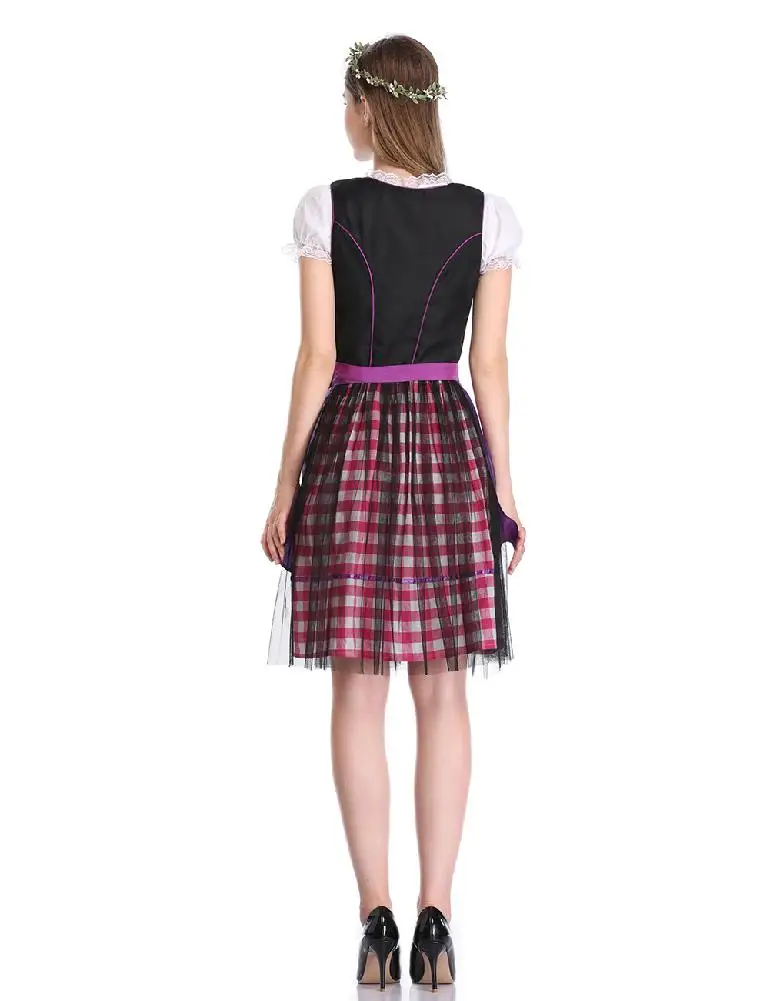 

MISSKY 2020 New Women Dress Oktoberfest Plaid Mesh Stitching Embroidery A Line Formal Dresses Suit For Beer Festival