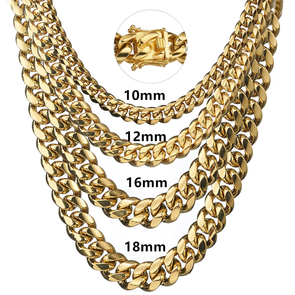 Топ Дизайн 8-18 мм ширина очарование нержавеющая сталь золотой цвет Майами