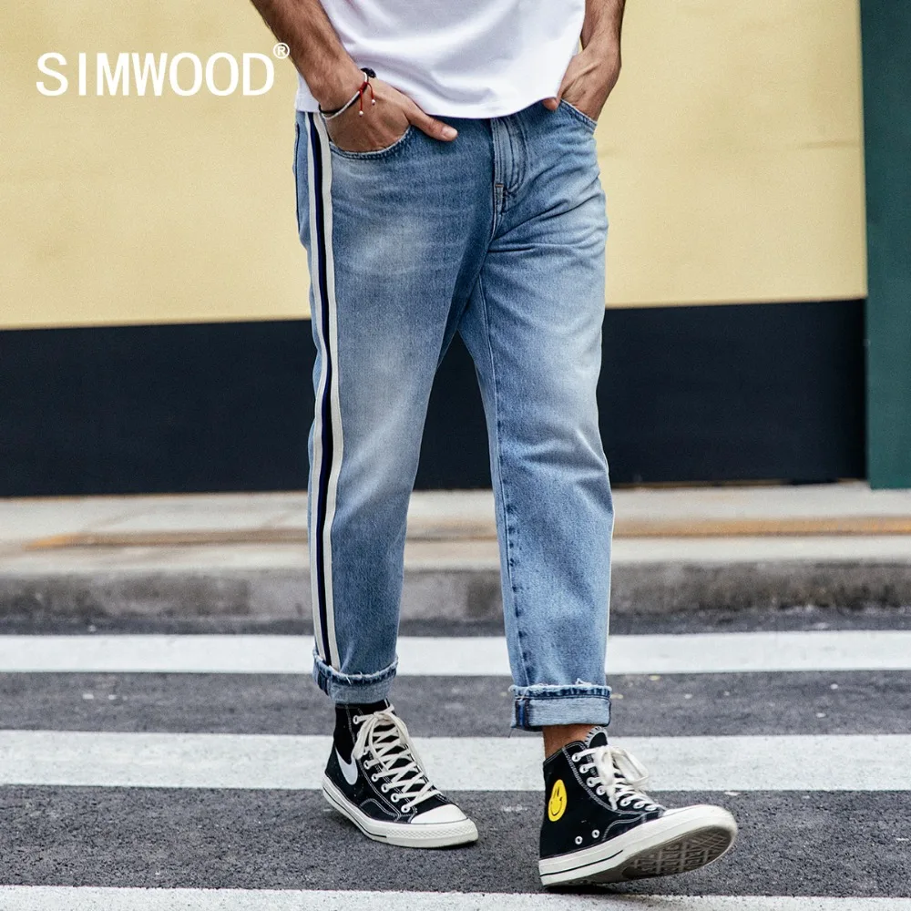 SIMWOOD 2019 джинсы мужские модные неоновые полосатые свободные джинсовые штаны