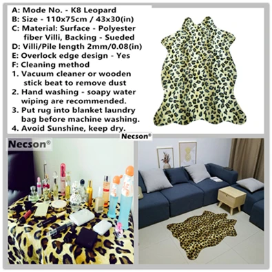 K8-Leopard-110x75cm Ковер из воловьей кожи с полосками зебры белый тигр леопард искусственный мех ворсинки черный медведь коврик овца Подушка коричневый ворс пальто Прямая поставка - Цвет: K8-Leopard-110x75cm