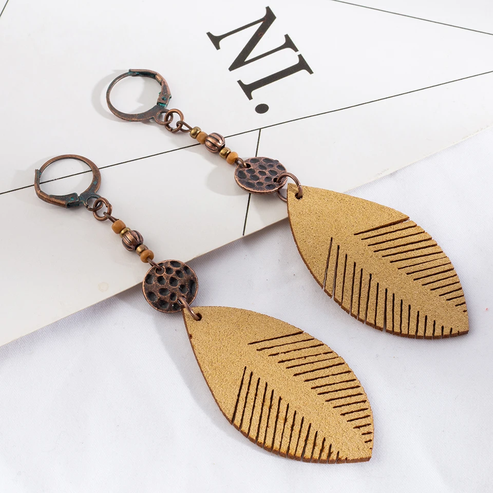 Несколько 4 цветов Этника Бохо богемный кожаный лист Висячие Подвеска для