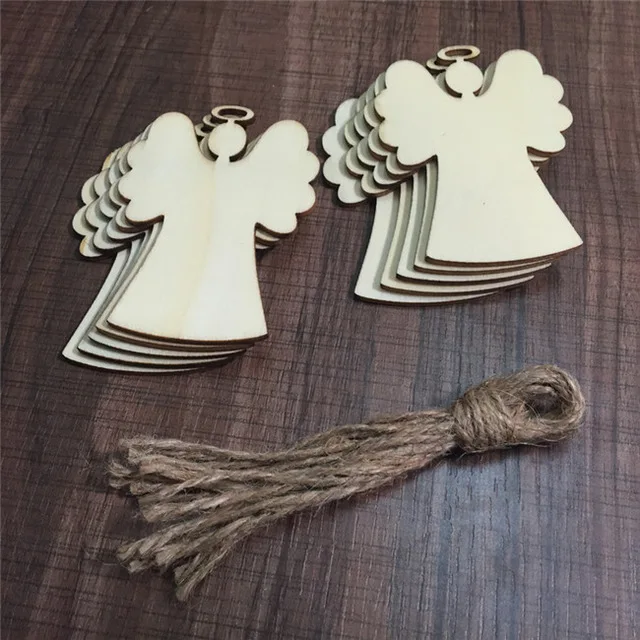 angel 10 шт. DIY рождественская голова оленя Рождественский северный олень дерево подвесные деревянные подвески, украшения вечерние украшения для дома Navidad подарки для детей - Цвет: angel