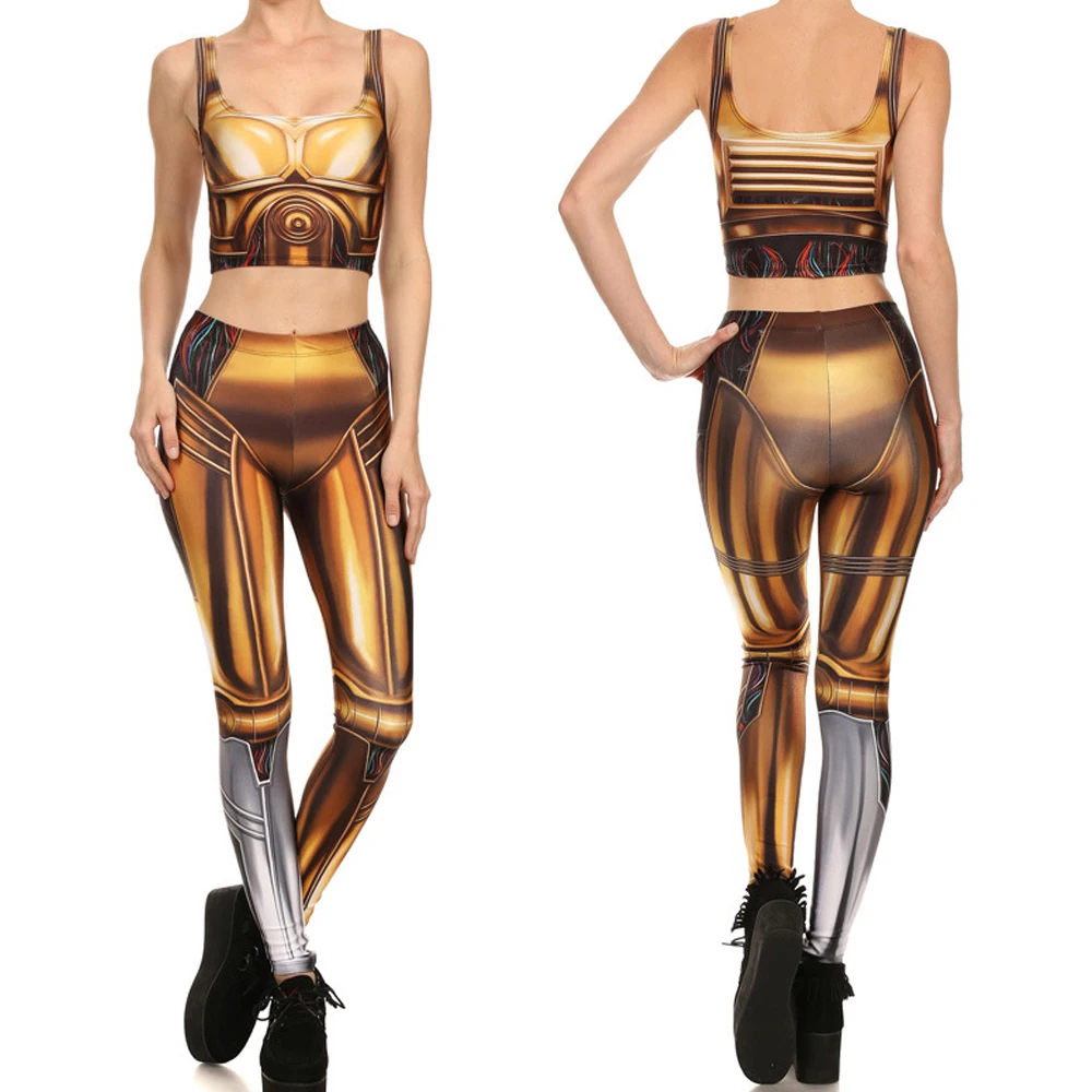 Косплэй C 3PO Костюм для занятия йогой без рукавов жилет укороченный топ Звездные