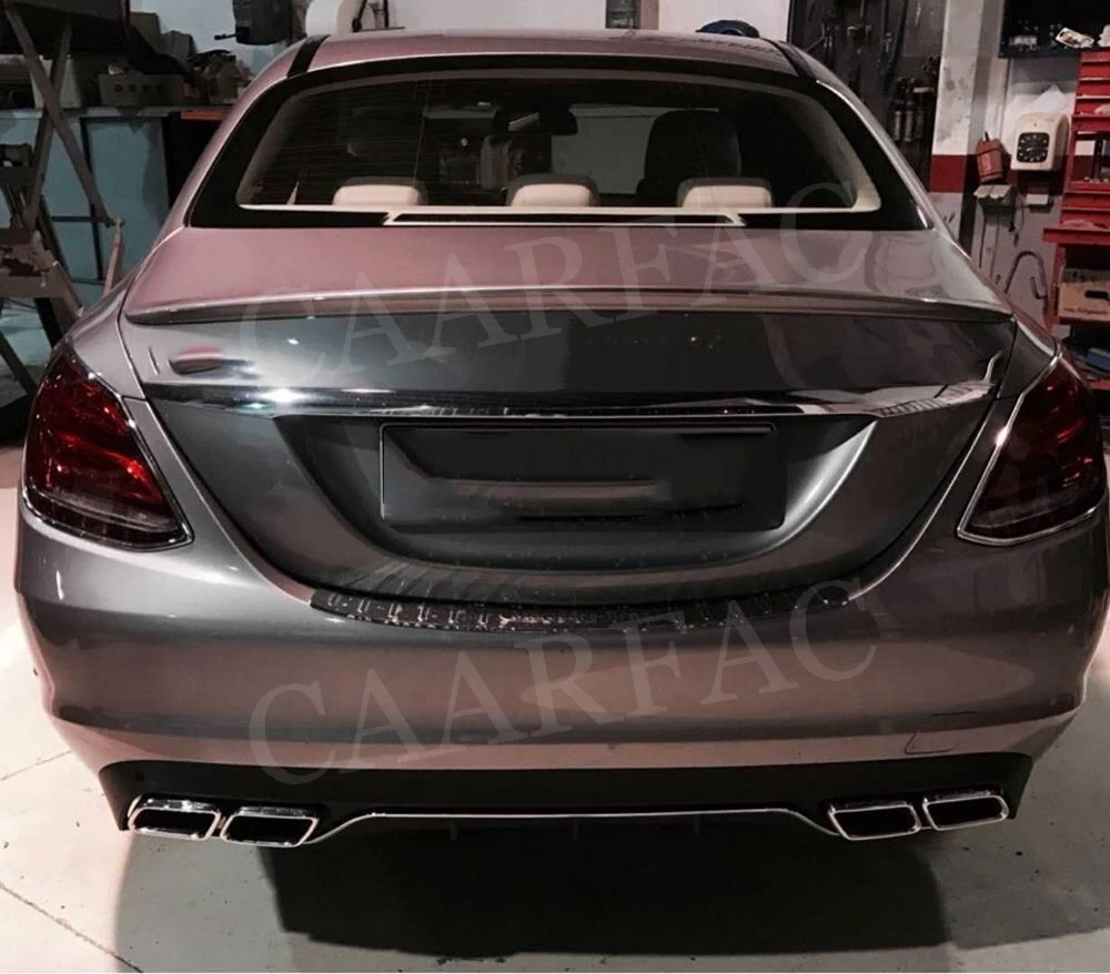 C Class ПП диффузор губа на задний бампер с выхлопная система для Benz W205 C200 C220 Седан 4