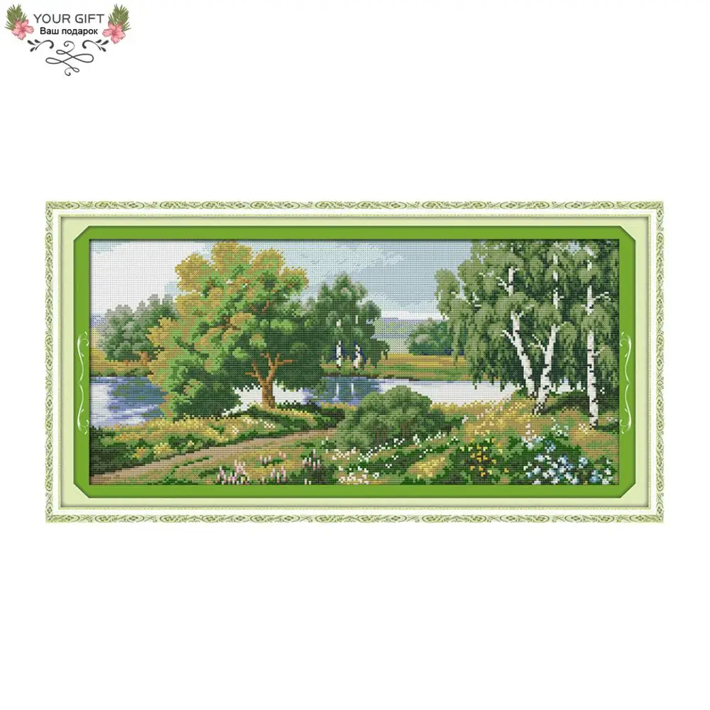 

Joy Sunday Trees Along The River Home Decoration F327 14CT 11CT Counted Stamped Trees By River Needlepoint Cross Stitch kit