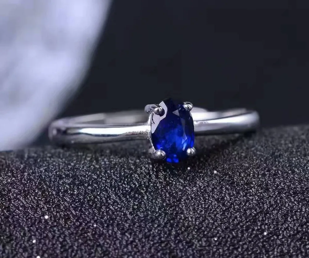 Кольцо с натуральным темно-синим сапфиром, камень в серебре 925 простое и элегантное, круглое, модное, женское украшение для офиса.