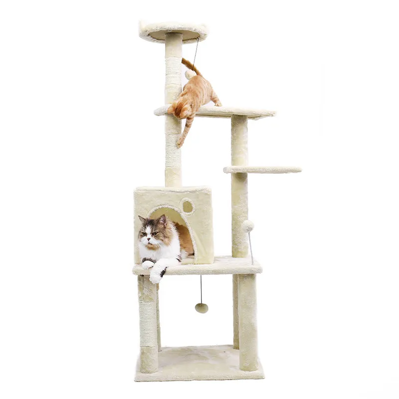 beige (148cm) Внутренние поставки большой кошка дерево башня мебель для кондоминиума царапин пост для прыжков для кошки игрушка с лесенкой для котят домик для домашних животных игры - Цвет: beige (148cm)