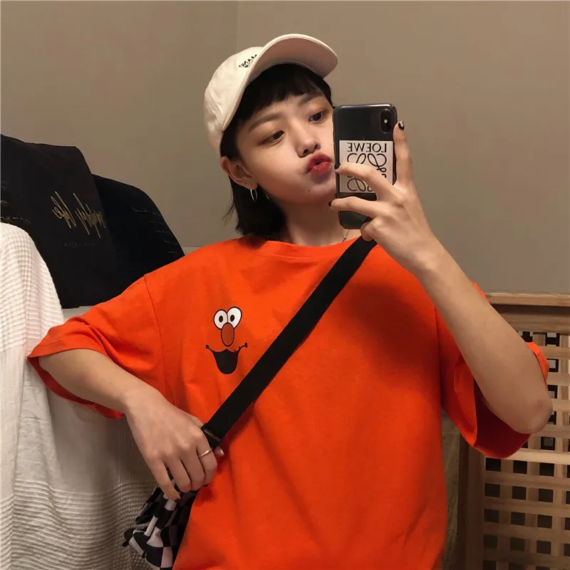 Харадзюку, Повседневная футболка, женская одежда, лето, корейский Ulzzang Kawaii, с принтом, короткий рукав, футболки для женщин и девочек, футболки, топы