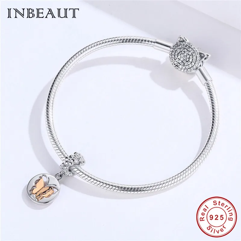 Шармы бабочки INBEAUT из серебра 100% пробы подходят для браслетов бренда розовое