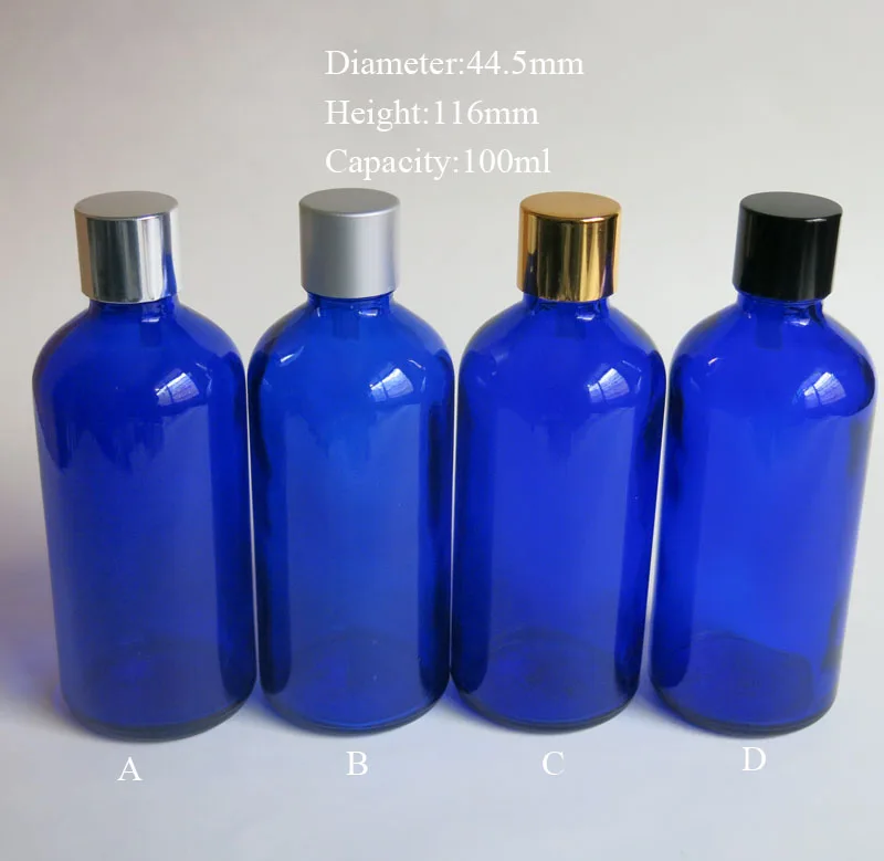 

wholesale 100 Pcs/Lot 100ml Blue Empty Essential Oil Glass Bottle With Insert & Screw On Lid