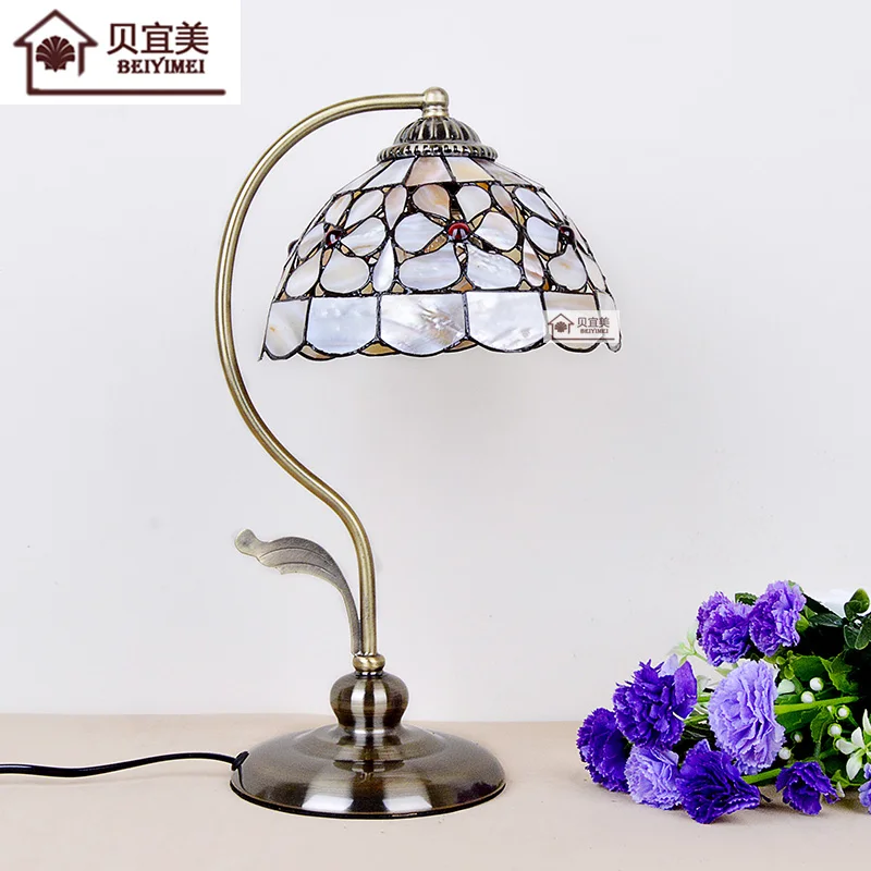 Средиземноморская Ретро Настольная лампа с жемчужинами и цветами для спальни