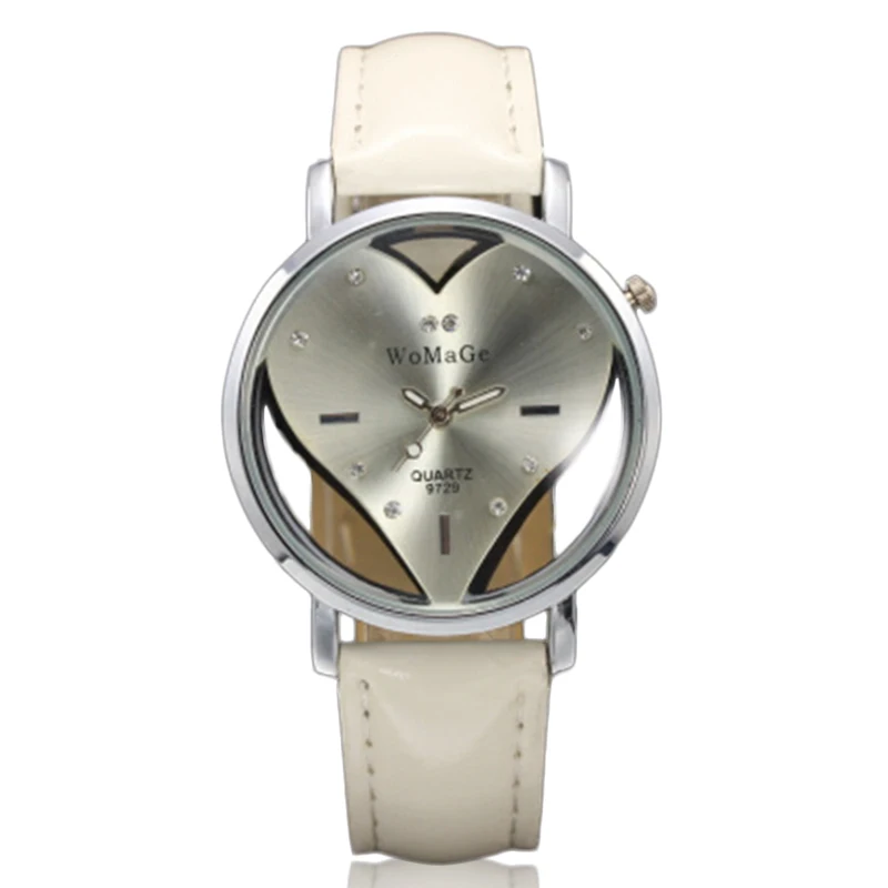 Модные часы с красным сердцем женские полым циферблатом стразы повседневные