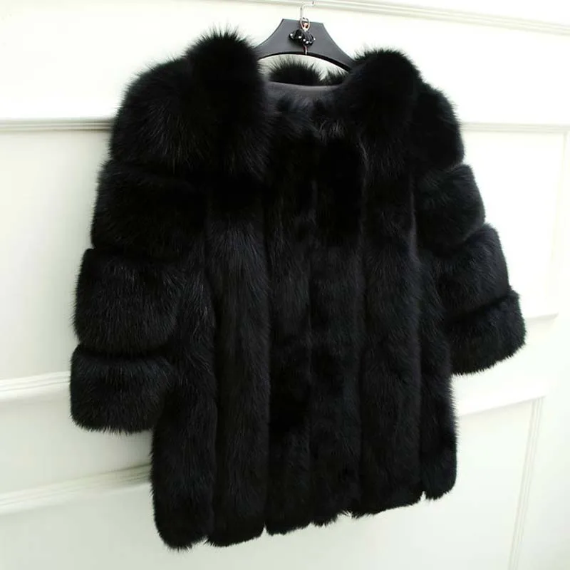 black faux fur coat Элегантная шуба из искусственного лисьего меха, женские брендовые дизайнерские зимние куртки, пальто, Толстая теплая куртка из искусственного лисьего меха, мохнатая длинная верхняя одежда - Цвет: black faux fur coat