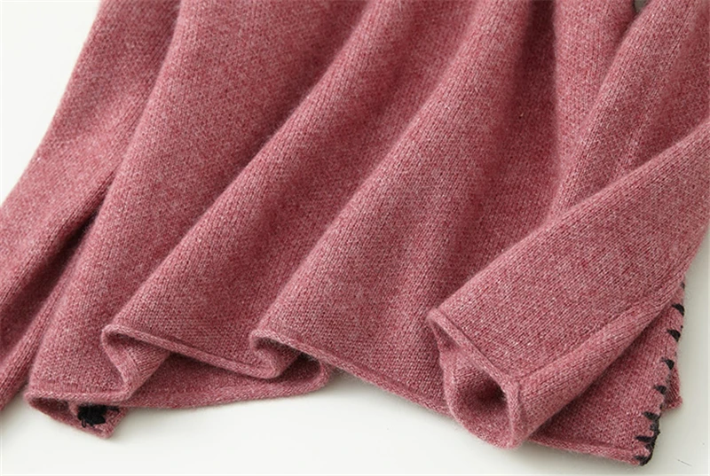 pure goat cashmere knit women fashion handmade sewed spliced Vneck pullover sweater H-straight wide loose solid color S/M/L | Женская