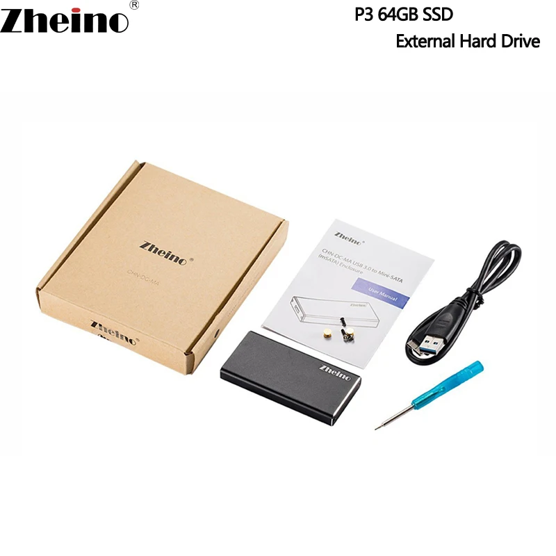 Zheino P3 USB3.0 64 ГБ SSD Портативный внешний жесткий диск Алюминий супер Скорость с mSATA