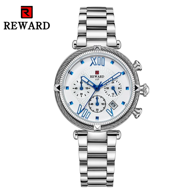 Silver-White Наградные женские часы люксовый бренд Reloj Mujer водонепроницаемые спортивные кварцевые часы из нержавеющей стали женские часы с хронографом 24 часа часы с датой - Цвет: Silver-White