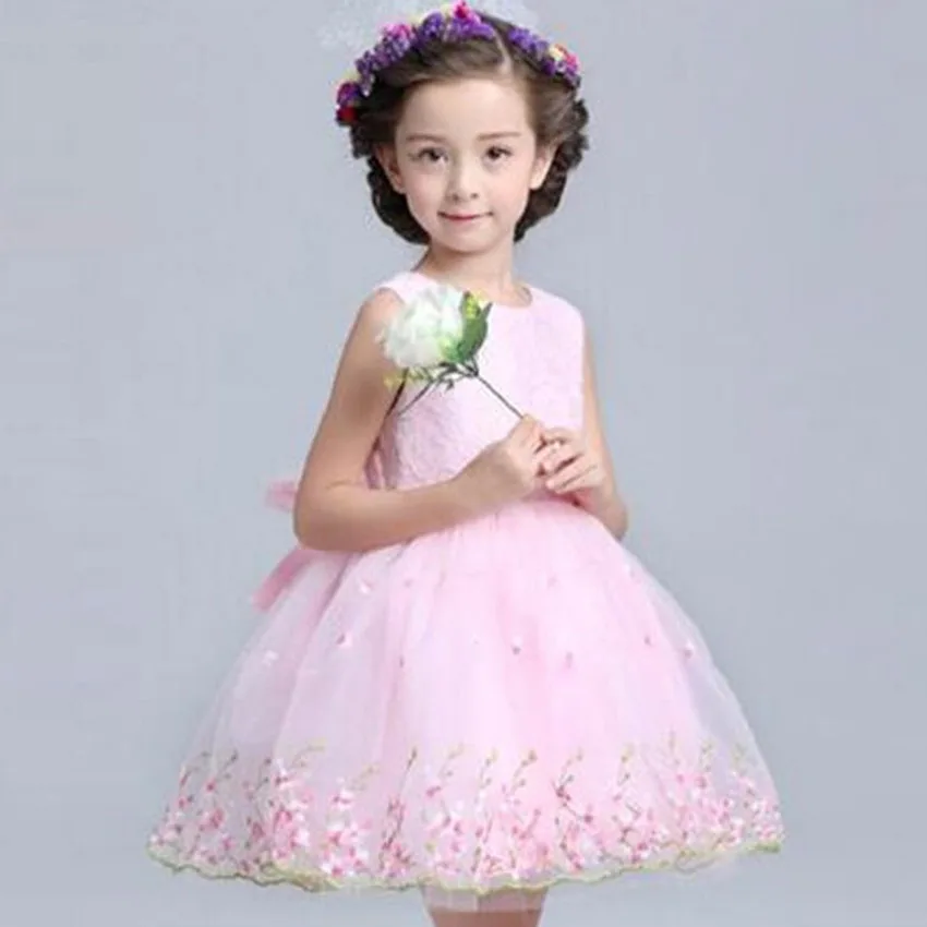 Бесплатная доставка Белый и Розовый Тюль Цветок Девочки Платья для Свадьбы с