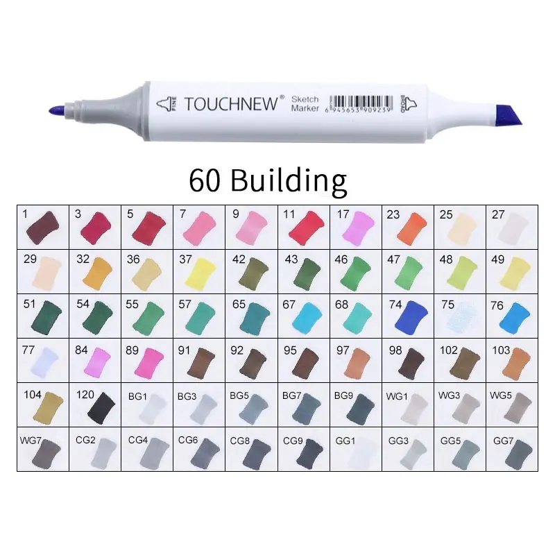 white 60 Building Touchnew Набор цветных копировальных маркеров спиртовые ручки, маркеры для рисования товары для рукоделия кисть манга для рисования акриловый дизайнерский набор ручек для студентов - Цвет: white 60 Building