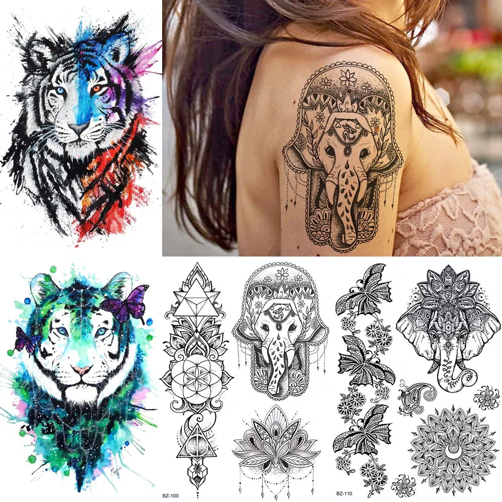 

Tribal Genasha India Henna Flower Black Tattoos Stickers Women Arm Art Custom Temporary Tattoo Lace Bracelet Girls Makeup Tatoos