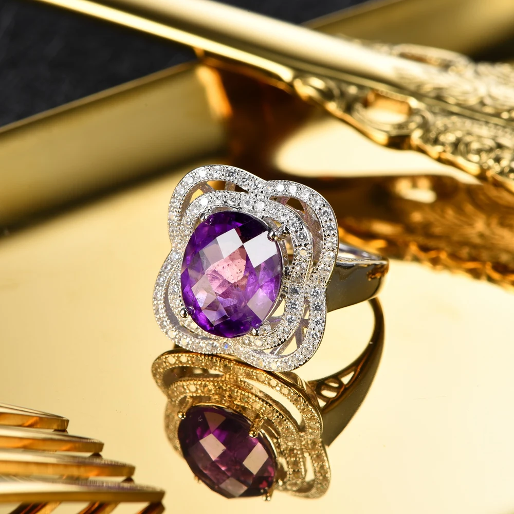 Женское кольцо с натуральным аметистом 925 карата из серебра пробы|ring for|rings for womenring