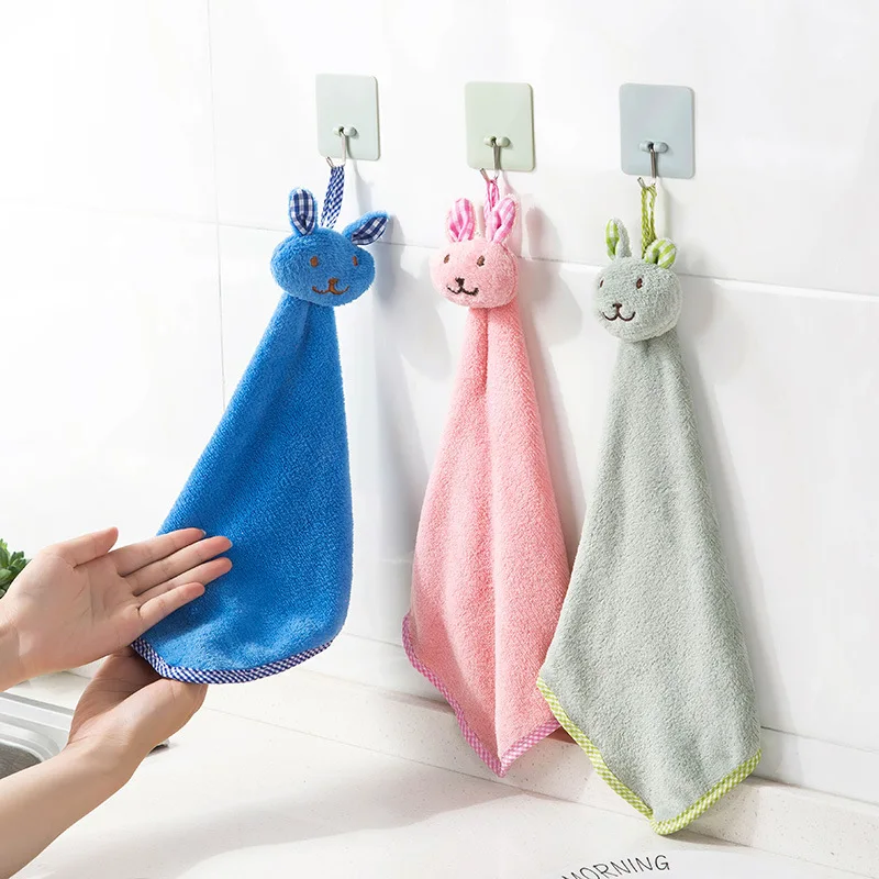 

Cute Eco-friendly Hanging Hand Towels Kitchen Soft Hand Dry Wipe Towel Coral Fleece clean Dishcloths Kitchen cleaning Tools