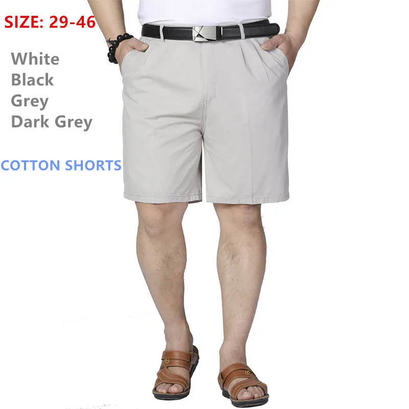 Mens Shorts Middle Aged Plus Size 40 42 44 46 Men Cotton Thin Straight Casual Father Short Grey Black White Male Summer Cltohes