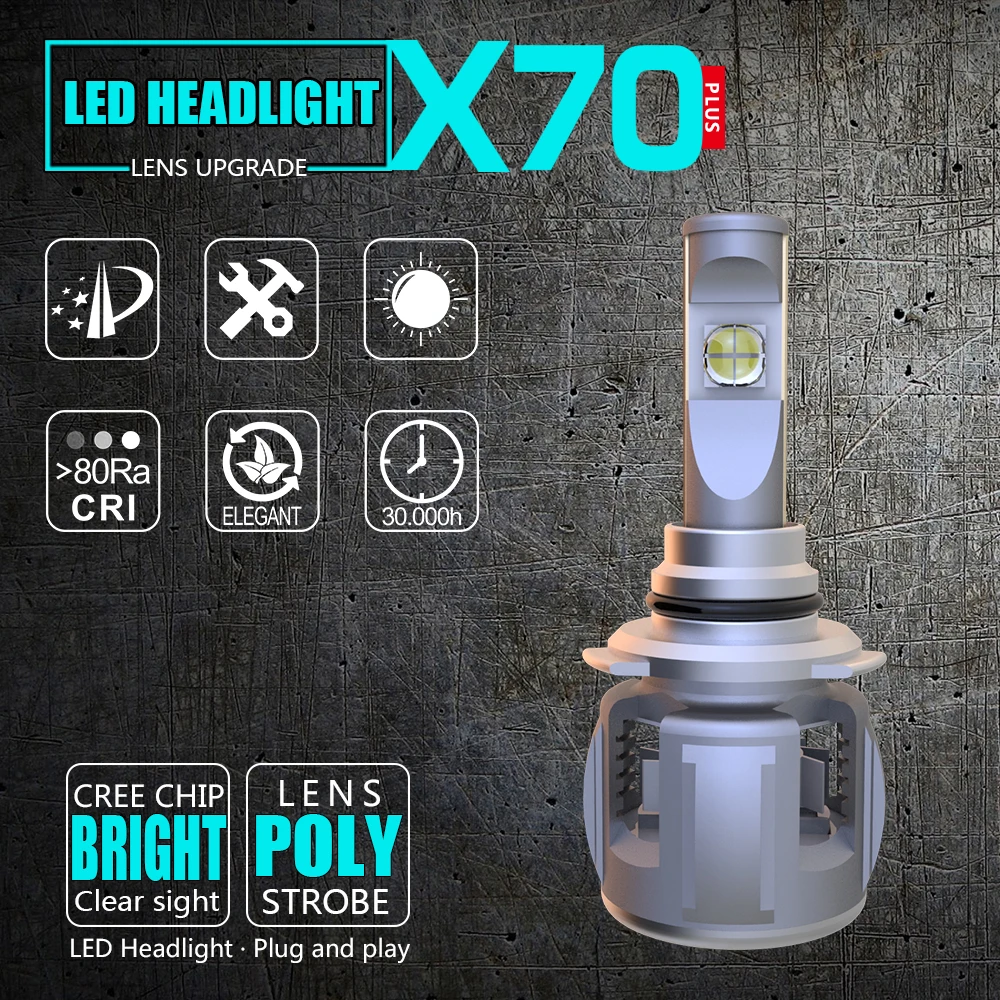 1 комплект 9005 HB3 60W 7800LM X70 светодиодных фар передние линзы лампы XHP 70 4SMD чипы турбо