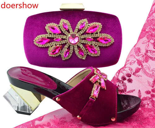 doershow Italian Matching Shoes and Bag Set African Wedding Shoe set gold Handbag Summer Women!HH1-41 | Обувь