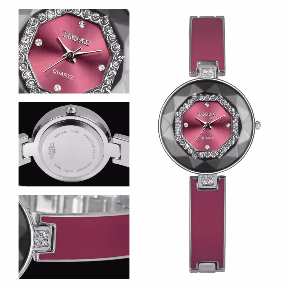 Time100 фиолетовый женские часы браслет нержавеющая сталь резка алмаз зеркало