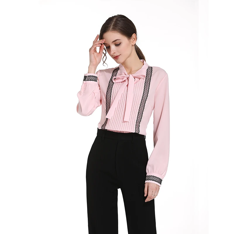 Womens Tops And Blouses Mujer De Moda 2021 Bow Office Lady Women V-Neck Solid Chiffon Blouse Shirt D472 30 | Женская одежда
