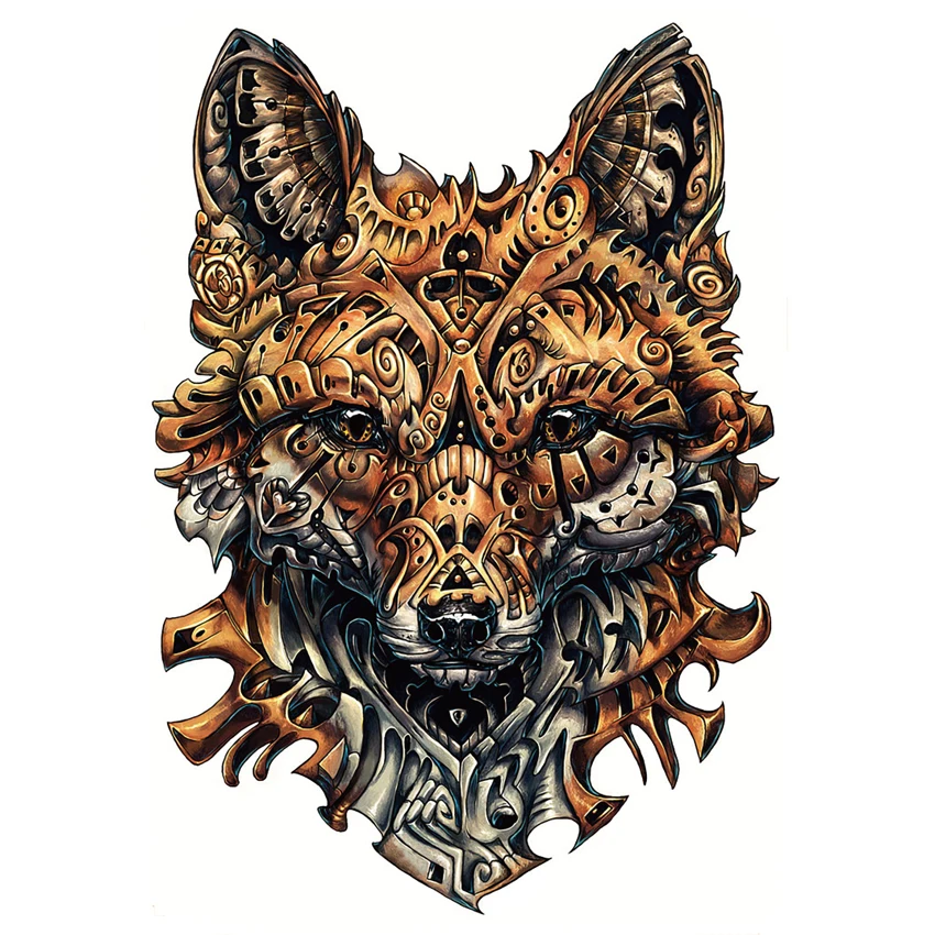 34x48 см большая полная задняя машина татуировки с волком мужские