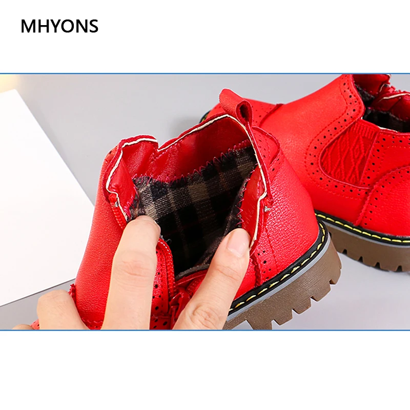 MHYONS весна осень 2019 розовые мартинсы для девочек детская обувь короткие ботинки