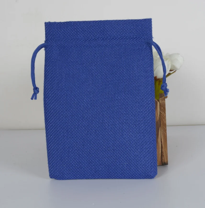Dark blue Мешковины с кулиской, джутовые мешочки для ювелирных изделий, упаковка для хранения, мини-мешки, Подарочный мешок для свадьбы, рождественской вечеринки, дня рождения, душа - Цвет: Dark blue