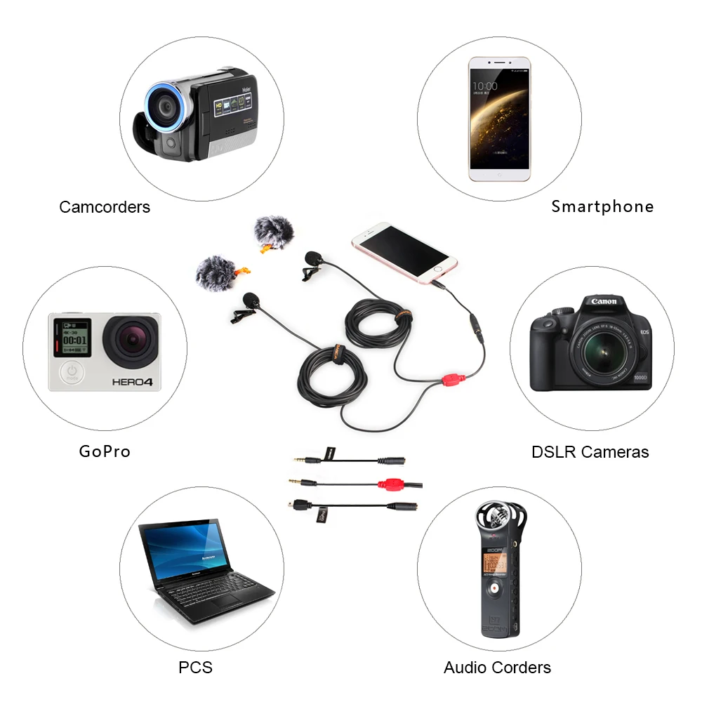 COMICA Lavalier микрофон 6 м всенаправленный клип на лацкане видео для iPhone Canon Nikon DSLR GoPro