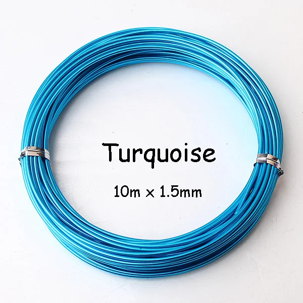 turquoise 1,5 мм Толстая анодированная алюминиевая проволока 10 м 11 ярдов 33 фута Золотая Серебряная оберточная проволока для изготовления ювелирных изделий ремесло бонсай - Цвет: turquoise